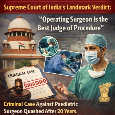 Supreme Court of India’s Landmark Verdict: “Operating Surgeon Is the Best Judge of Procedure” – Criminal Case Against Paediatric Surgeon Quashed After 20 Years