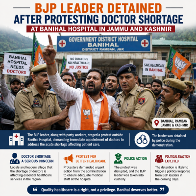 BJP Leader Detained After Protesting Doctor Shortage at Banihal Hospital in Jammu and Kashmir